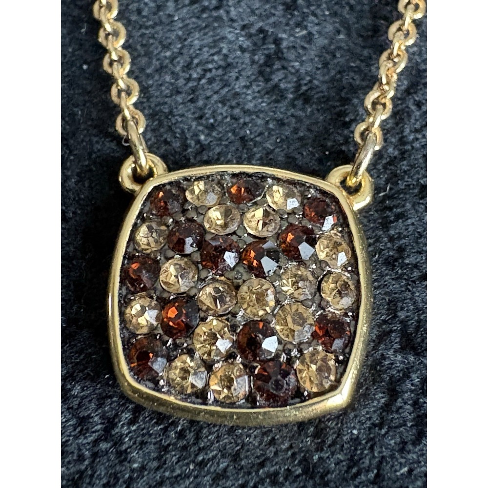 Ralph Lauren Gold-Tone Rhinestone Pendant 18" Adjustable Maroon Brown‎ Smokey